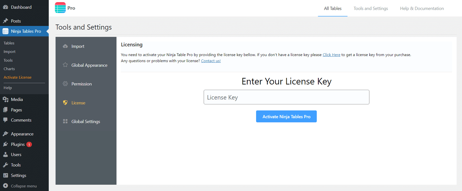 Ninja Tables Pro Plugin License Key Activate
